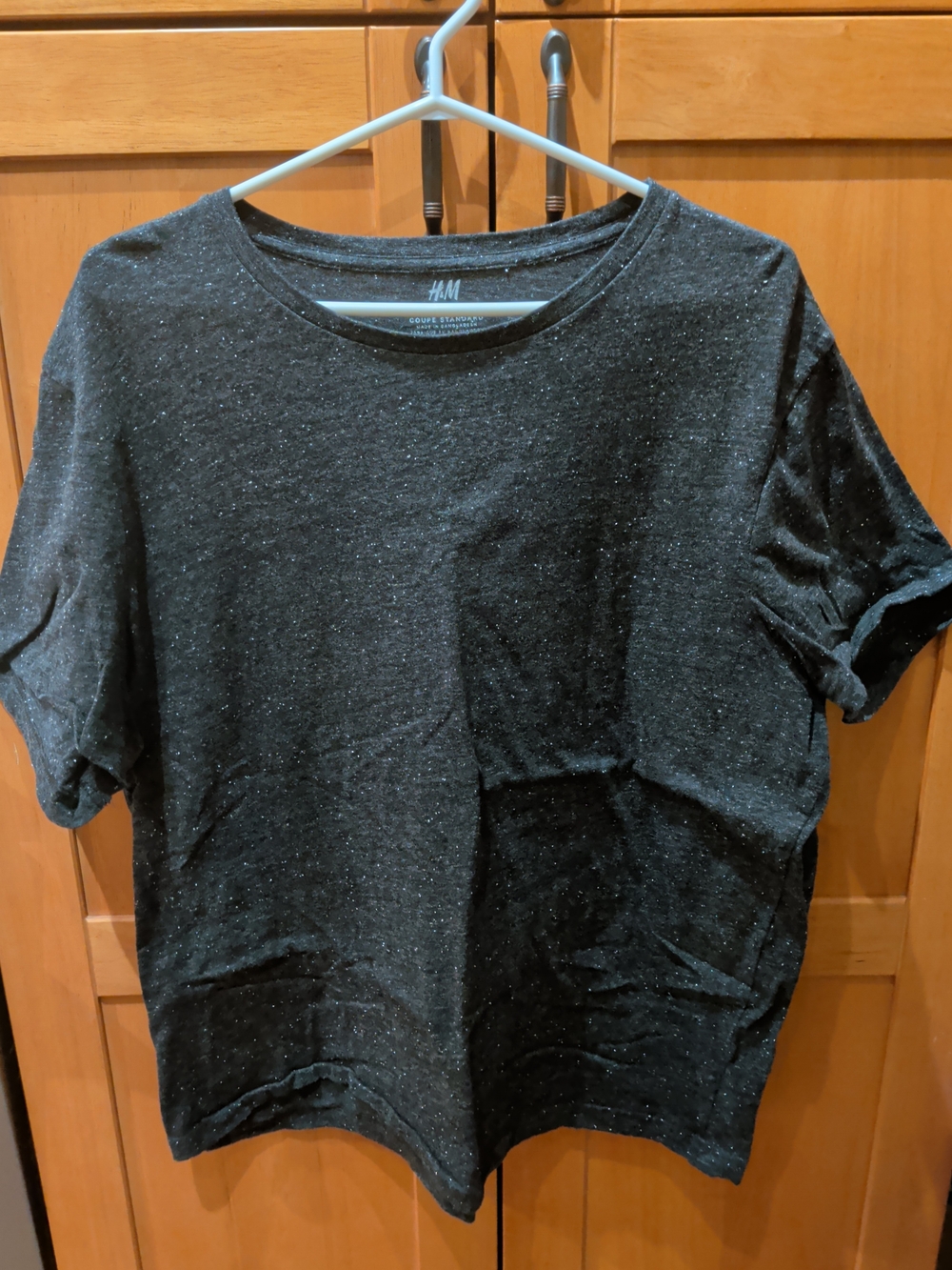 H&M Black Speckled T Shirt Mens Large Regular Fit Minimalist Basic Tee